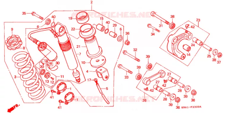 AMORTISSEUR ARRIERE (1) (RF/R2F/RH/R3J/RK/RL/R3L) Honda MOTO 250 XL 1990  XLR250R3L