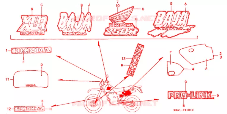 t (2) (RH/R3J/RK/RL/R3L) Honda MOTO 250 XL 1990  XLR250R3L