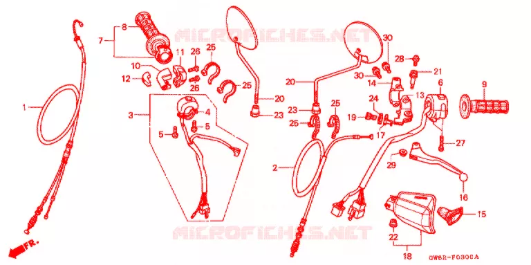 LEVIER DE GUIDON - CABLE - COMMODO Honda MOTO 50 CRM 1996  CRM50R