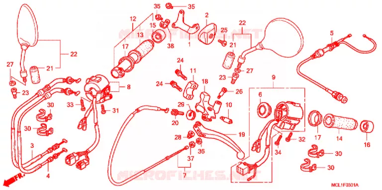 COMMODO - LEVIER - CABLE (DC7-DC8) Honda MOTO 400 SHADOW 2007  NV400DC7