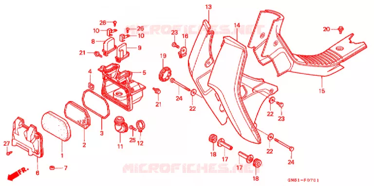 CARENAGE AVANT - FILTRE A AIR (C100CMP/CMS) Honda MOTO 100 C100 1994  C100CMP