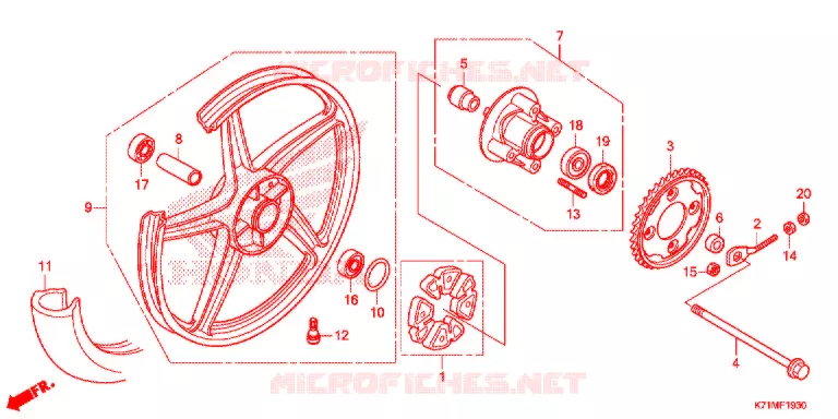 ROUE ARRIERE (AFS110MCS) Honda MOTO 110 WAVE 2021  AFS110MCSL