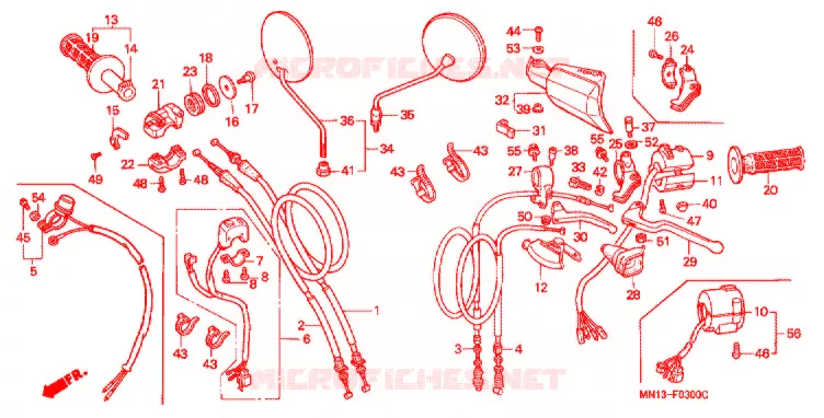 LEVIER DE GUIDON - CABLE - COMMODO Honda MOTO 600 XR 1993  XR600RP