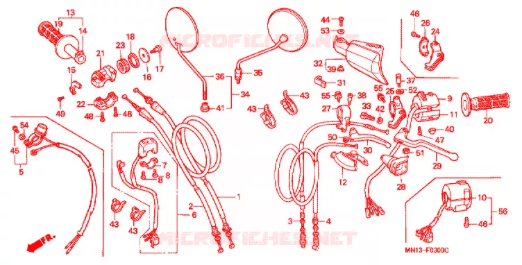 LEVIER DE GUIDON - CABLE - COMMODO Honda MOTO 600 XR 1995  XR600RS