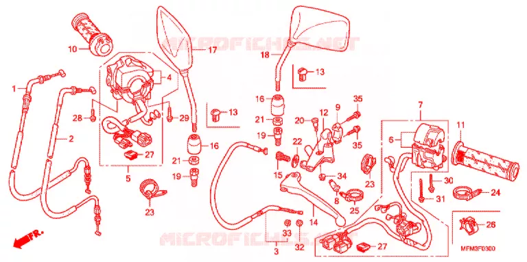 LEVIER DE GUIDON - CABLE - COMMODO Honda MOTO 400 CB 2008  CB400A8