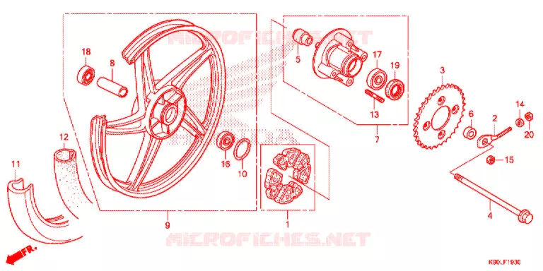ROUE ARRIERE (MOULURE/FREIN A TAMBOUR) Honda MOTO 110 WAVE 2021  AFP110CSFL