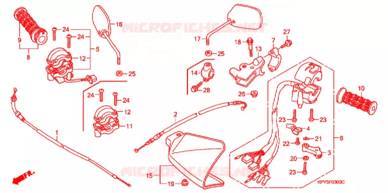 COMMUTATEUR/CABLE/MIROIR (1) Honda MOTO 110 XRM 2003  CFT110M4