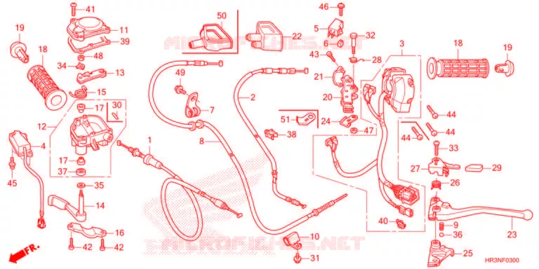 LEVIER DE GUIDON - CABLE - COMMODO Honda ATV 420 FOURTRAX 2022  TRX420FM1N