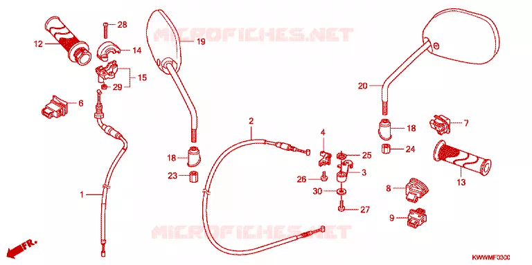 COMMODO - CABLE - RETROVISEUR Honda MOTO 110 WAVE 2010  AFX110SA