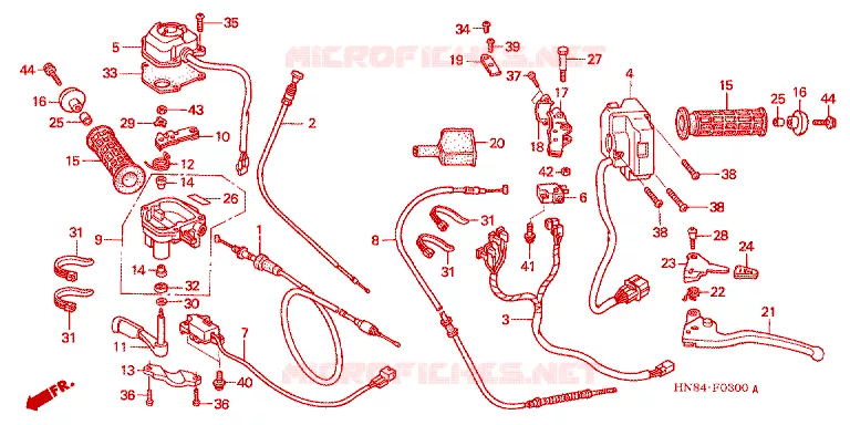 CABLES - COMMODOS - LEVIERS - POIGNEES Honda ATV 650 FOURTRAX 2004  TRX650FGA4