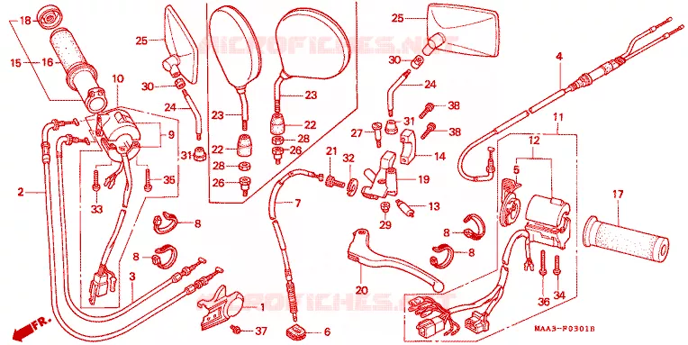 COMMODO - LEVIER - CABLE Honda MOTO 1100 SHADOW 1995  VT1100C2S