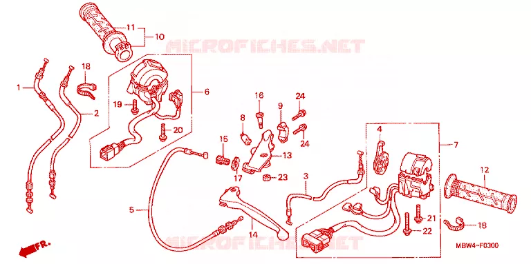 LEVIER DE GUIDON - CABLE - COMMODO Honda MOTO 600 CBR 1999  CBR600F4X
