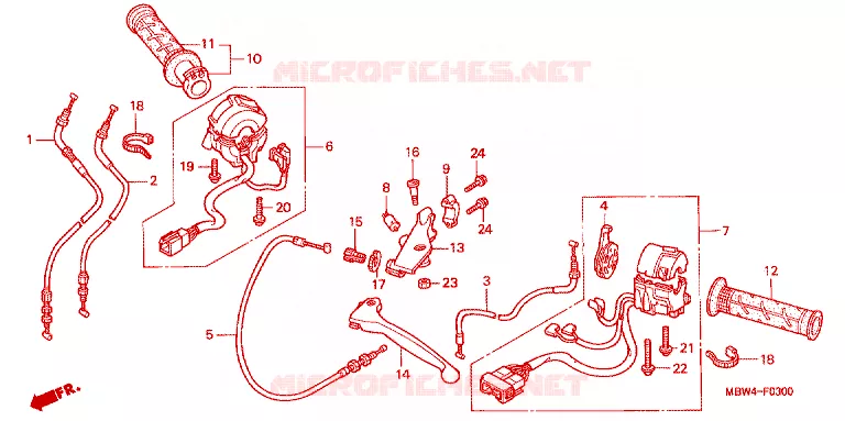 LEVIER DE GUIDON - CABLE - COMMODO Honda MOTO 600 CBR 2000  CBR600F4Y