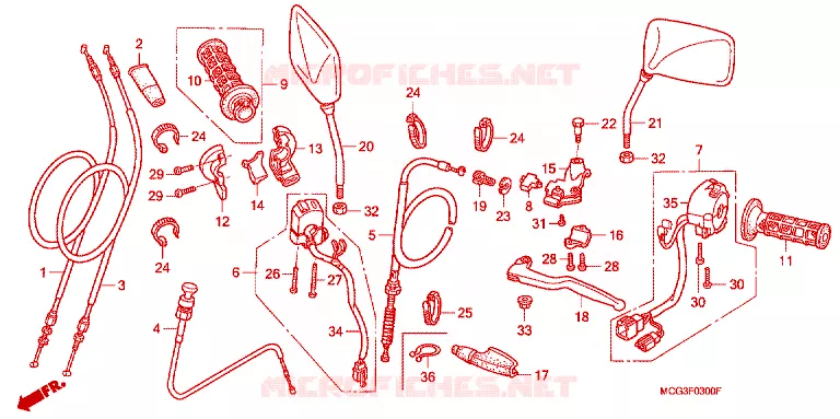 LEVIER DE GUIDON - CABLE - COMMODO Honda MOTO 400 NX 2003  NX4003