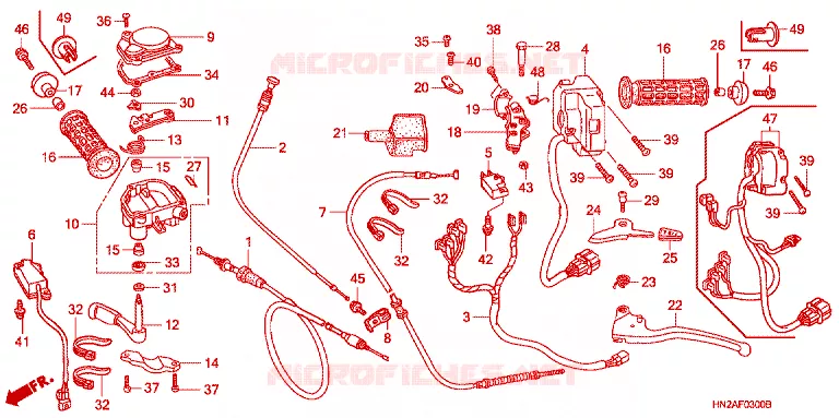 LEVIER DE GUIDON - CABLE - COMMODO Honda ATV 500 FOURTRAX 2008  TRX500FA8