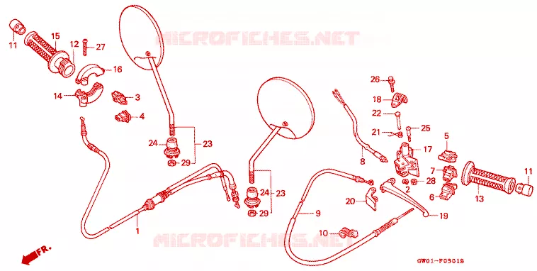 LEVIER DE GUIDON - CABLE - COMMODO Honda SCOOTER 50 DIO 1990  SK50ML_II_SP