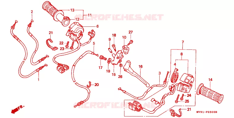 LEVIER DE GUIDON - CABLE - COMMODO Honda MOTO 600 CBR 1995  CBR600FS_II