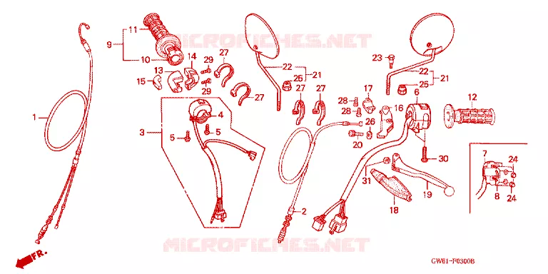 LEVIER DE GUIDON - CABLE - COMMODO Honda MOTO 50 CRM 1992  CRM50N