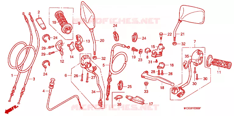 LEVIER DE GUIDON - CABLE - COMMODO Honda MOTO 400 NX 2003  NX400C3