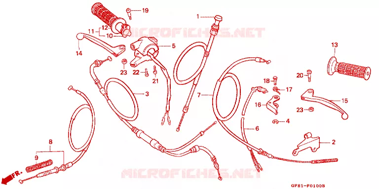 LEVIER DE GUIDON - CABLE - COMMODO Honda MOTO 50 QR 1982  QR50C
