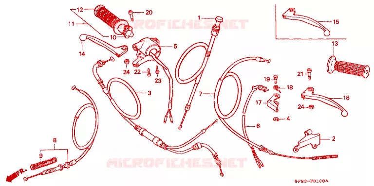 LEVIER DE GUIDON - CABLE - COMMODO Honda MOTO 50 QR 1990  QR50F