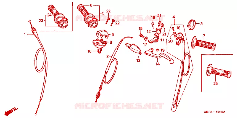 COMMODO - LEVIER - CABLE Honda MOTO 80 CR 2000  CR80RY
