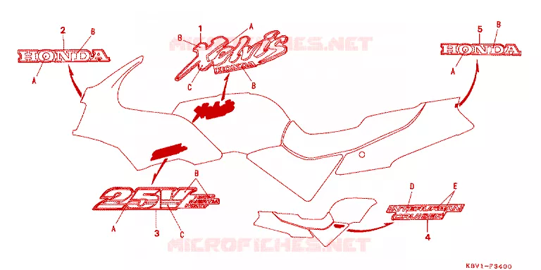 AUTOCOLLANTS Honda MOTO 250 VT 1992  VT250FN