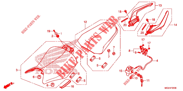 SELLE   POIGNEE ARRIERE pour Honda CBR 500 R RED 2014