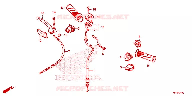 LEVIER DE GUIDON - CABLE - COMMODO Honda MOTO 110 WAVE 2017  AFS110MSFH