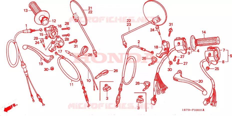 LEVIER DE GUIDON - CABLE - COMMODO Honda MOTO 50 MT 1993  MT50FP