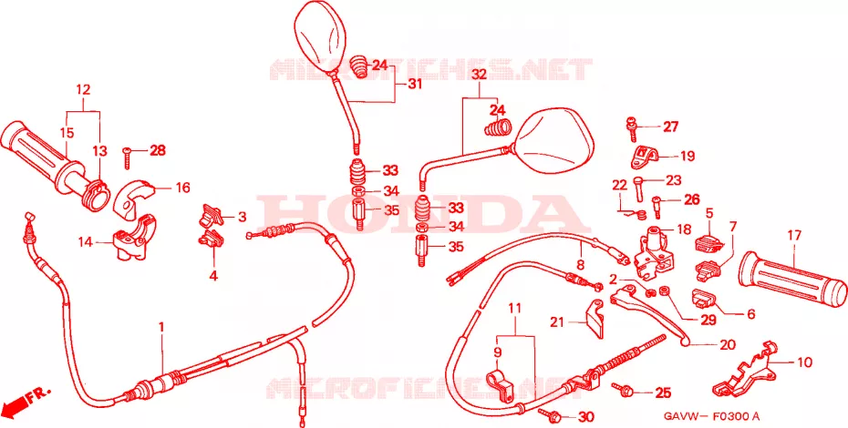 LEVIER DE GUIDON - CABLE - COMMODO Honda SCOOTER 50 BALI 1999  SJ50X