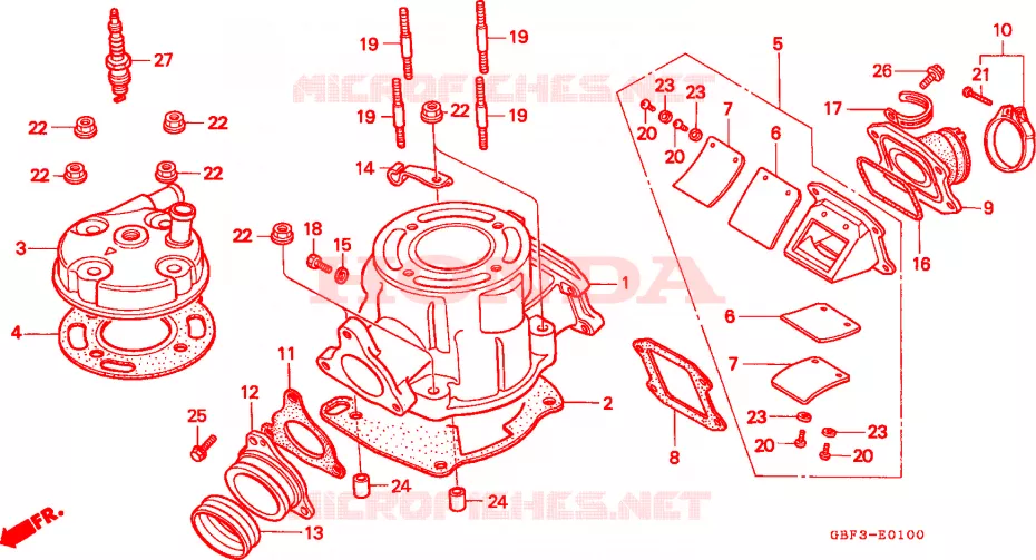 CYLINDRE - CULASSE Honda MOTO 80 CR 1996  CR80RT