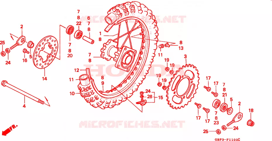 ROUE ARRIERE Honda MOTO 80 CR 1996  CR80RT