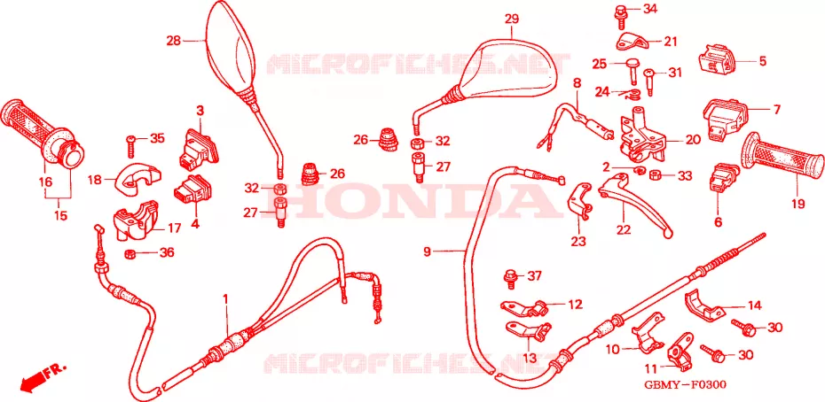 LEVIER DE GUIDON - CABLE - COMMODO Honda SCOOTER 50 SFX 2000  SFX50SY