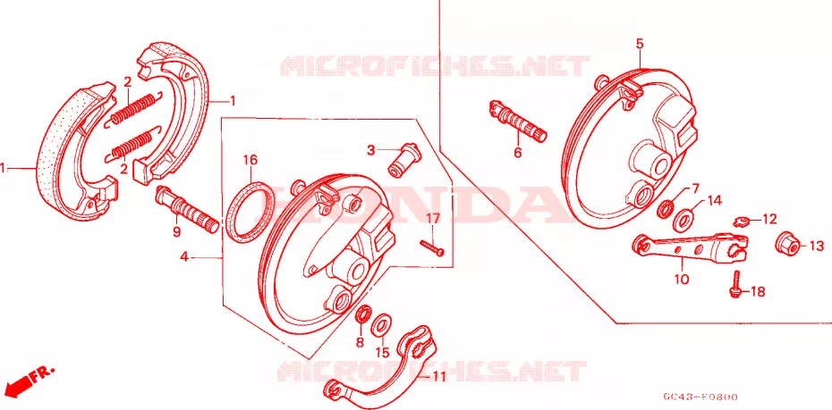 FLASQUE - MACHOIRES DE FREIN AVANT (RF/R2F/R2G) Honda MOTO 80 CR 1986  CR80R2G
