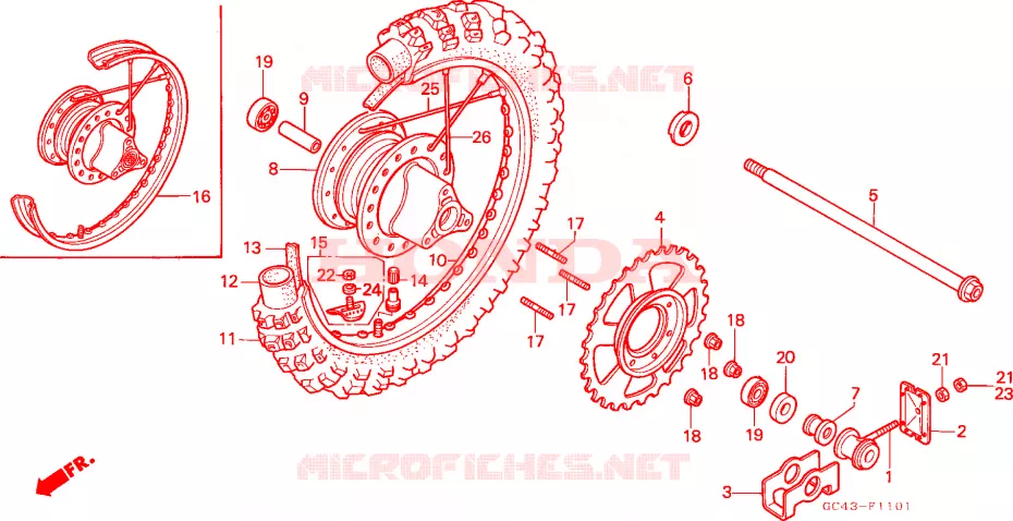 ROUE ARRIERE(R2F/R2G) Honda MOTO 80 CR 1986  CR80R2G