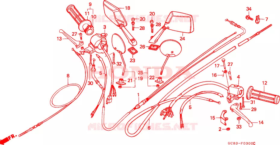 LEVIER DE GUIDON - CABLE - COMMODO Honda SCOOTER 80 LEAD 1992  NH80MSN