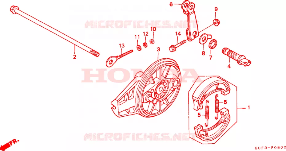 FLASQUE - MACHOIRES DE FREIN ARRIERE Honda MOTO 70 XR 2003  XR70R3
