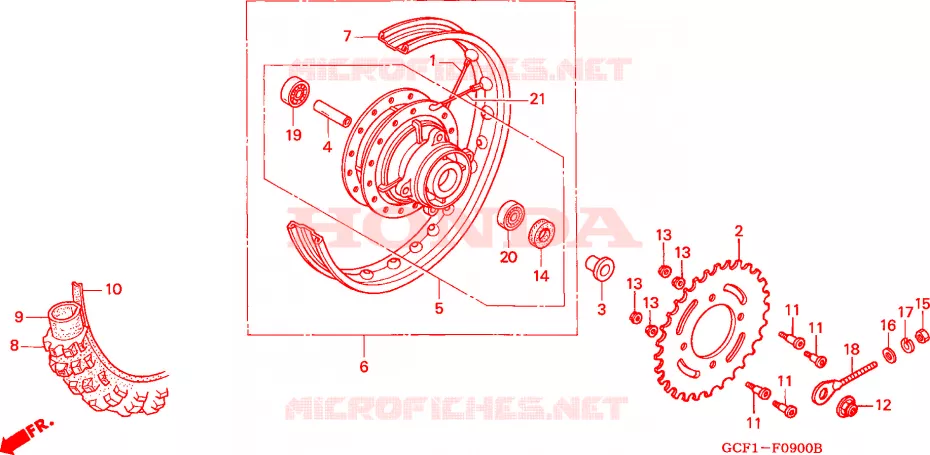 ROUE ARRIERE Honda MOTO 70 XR 1999  XR70RX