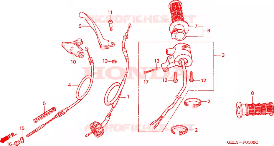 LEVIER DE GUIDON - CABLE - COMMODO Honda MOTO 50 XR 2000  XR50RY