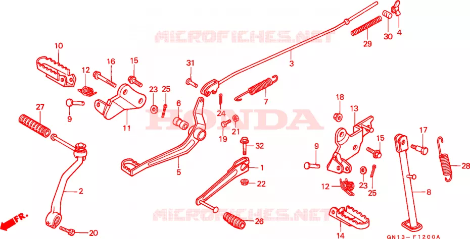 PEDALE - BEQUILLE - REPOSE PIED Honda MOTO 80 XR 1993  XR80RP