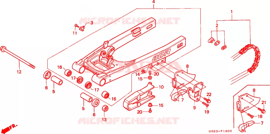 BRAS OSCILLANT - CHAINE SECONDAIRE Honda MOTO 80 CR 1991  CR80RM