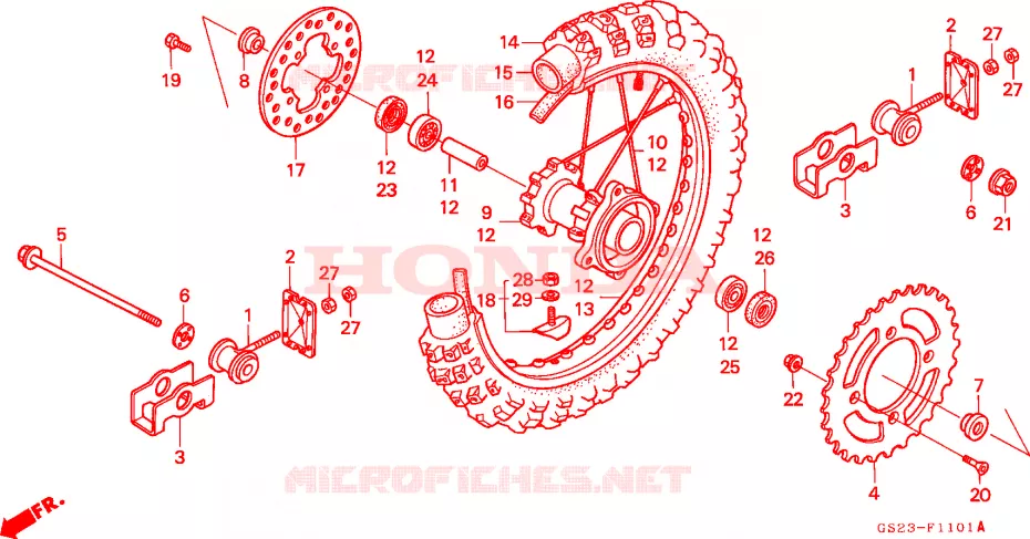 ROUE ARRIERE(CR80RN/RP/RR) Honda MOTO 80 CR 1992  CR80RN