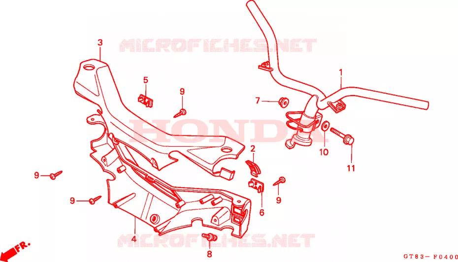 GUIDON - CARENAGE Honda MOTO 50 WALLAROO 1990  PK50L