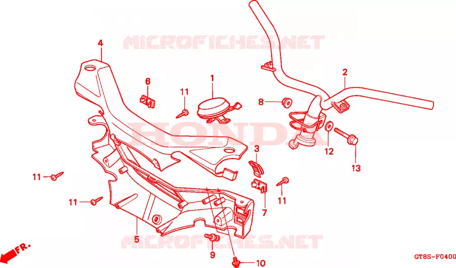 GUIDON - CARENAGE Honda MOTO 50 WALLAROO 1998  PK50S