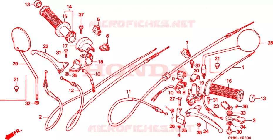 LEVIER DE GUIDON - CABLE - COMMODO Honda MOTO 50 WALLAROO 1995  PK50SS