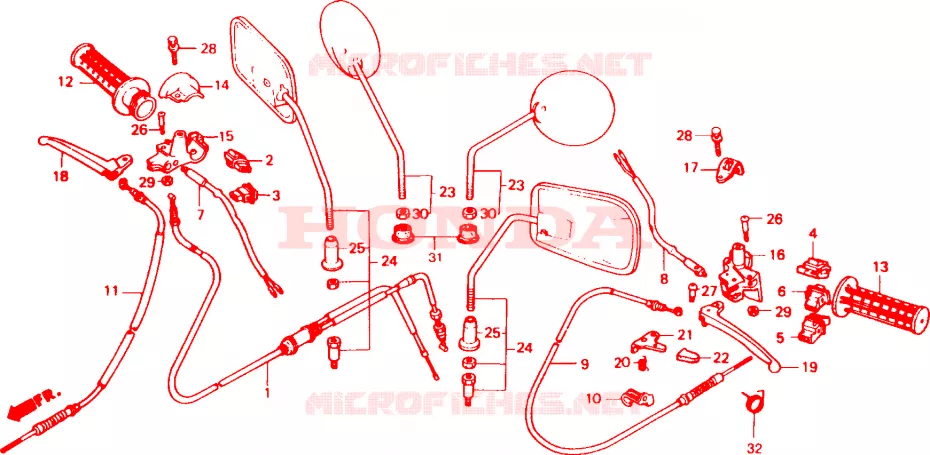 LEVIER DE GUIDON - CABLE - COMMODO Honda SCOOTER 50 VISION 1988  SA50SJ