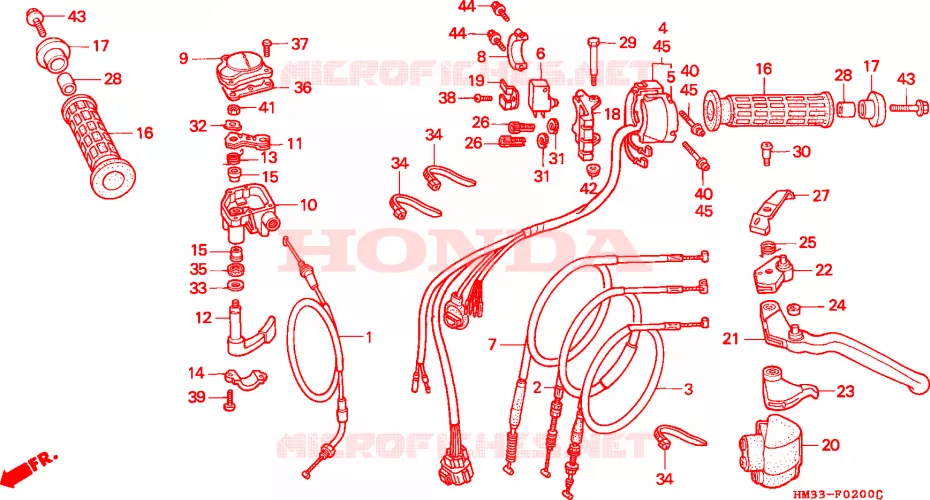LEVIER DE GUIDON - CABLE - COMMODO Honda ATV 300 FOURTRAX 1996  TRX300EXT