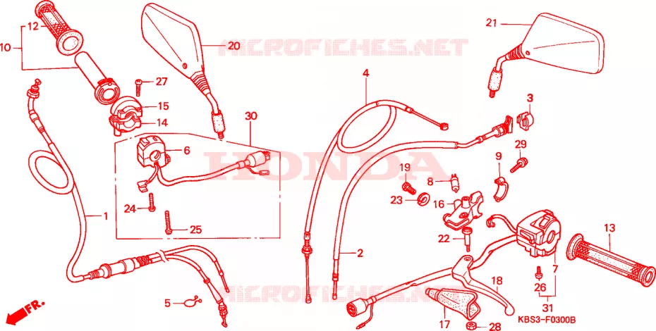 LEVIER DE GUIDON - CABLE - COMMODO Honda MOTO 125 NSR 1996  NSR125RP