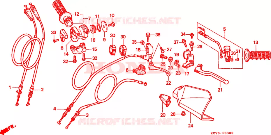 LEVIER DE GUIDON/COMMUTATEUR/CABLE(CM) Honda MOTO 400 XR 2000  XR400RY